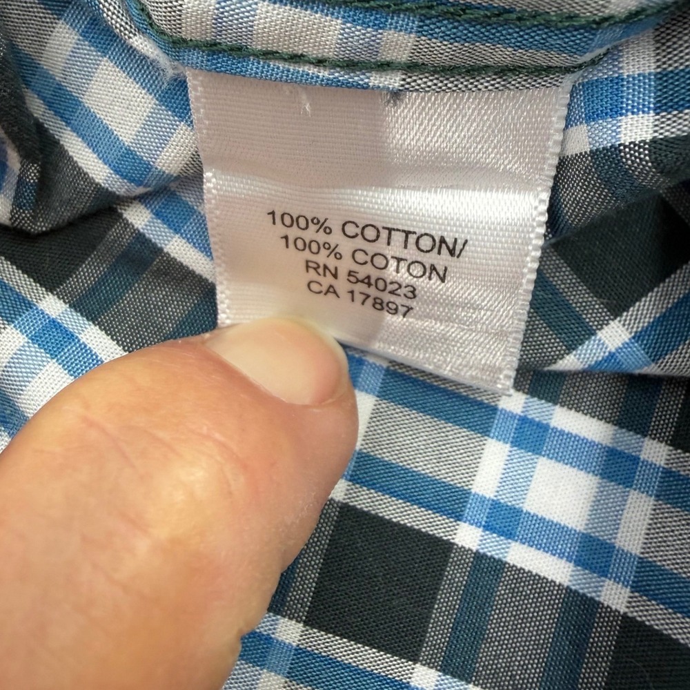 Banana Republic Mens Tailored‎ Fit Non Iron Plaid Shirt Blue Black L 16-16.5 - Picture 6 of 10